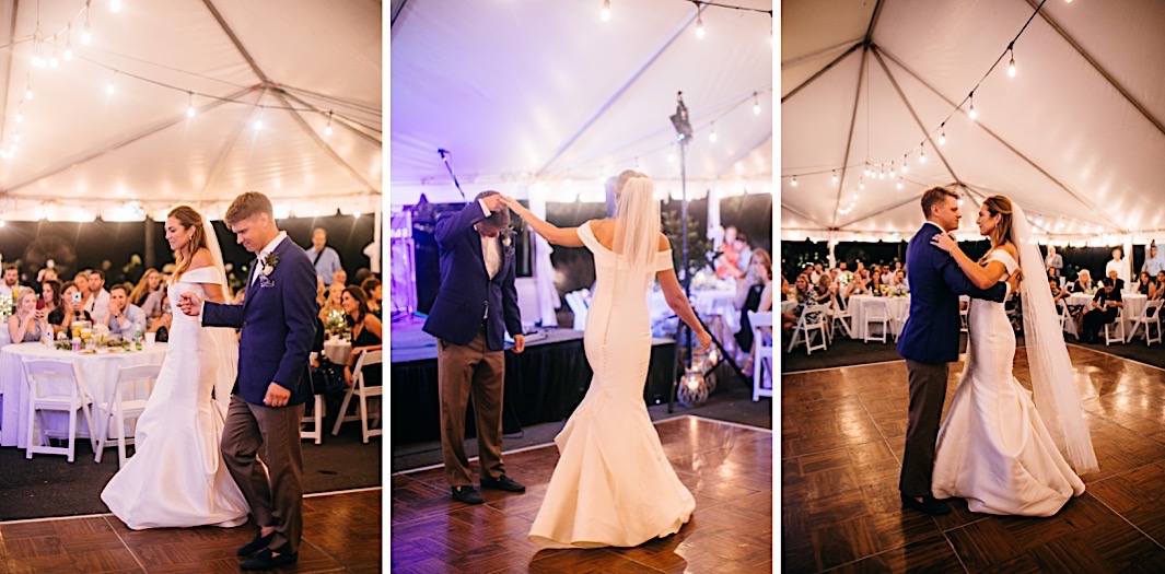 A bride and groom share their first dance.