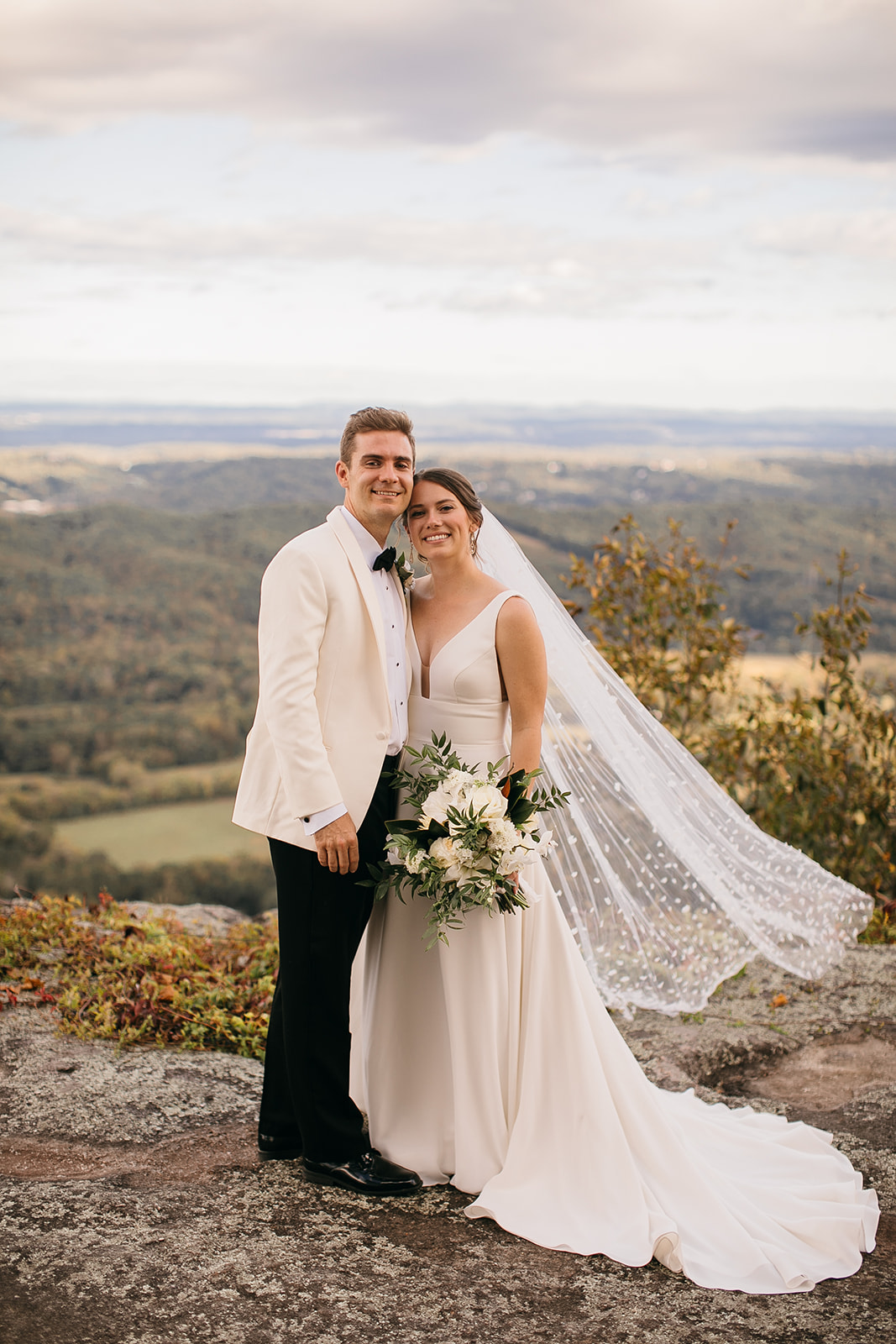 Bride and groom portrait at one of the best outdoor wedding venues in Chattanooga, TN with mountain views. 