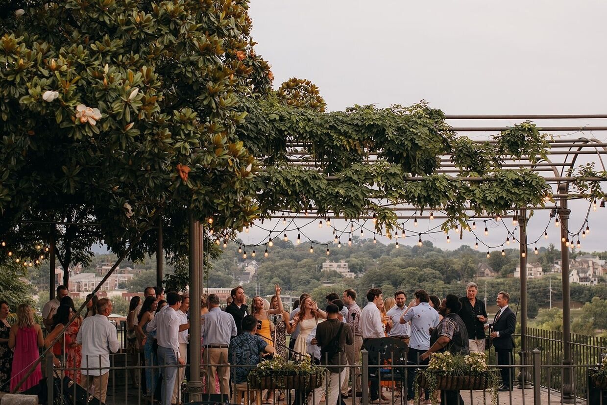 guests at wedding outside during reception at common house chattanooga