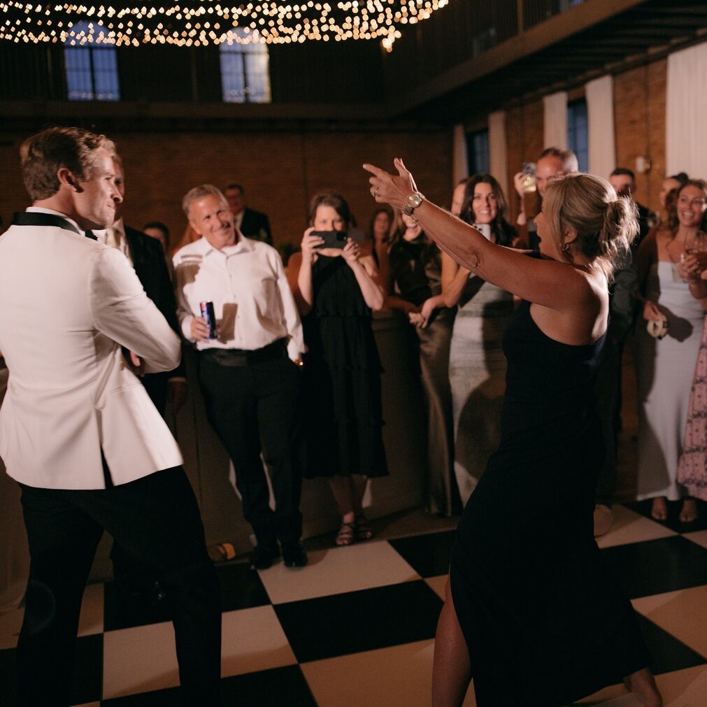 groom and groom's mom dancing at reception at common house chattanooga